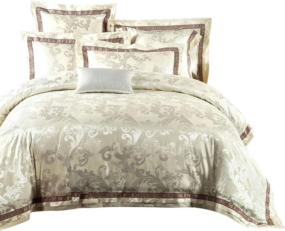 MKXI Fashionable Pattern Satin Jacquard Silk Duvet Cover Set,Luxury Paisley King Set