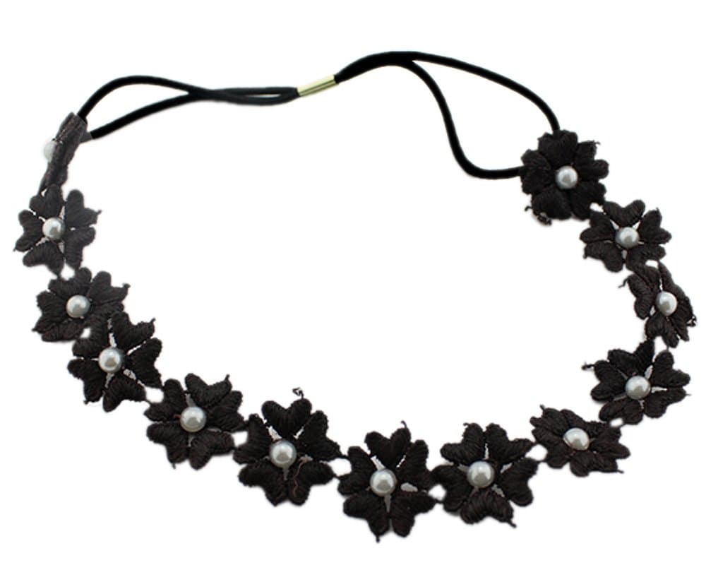 Bonamart® TM Black New Arrival Pearl Flowers Elastic Hair Head Hand Hoop Accessory Tie Hairbands Headbands Turban For Lady Women Girls