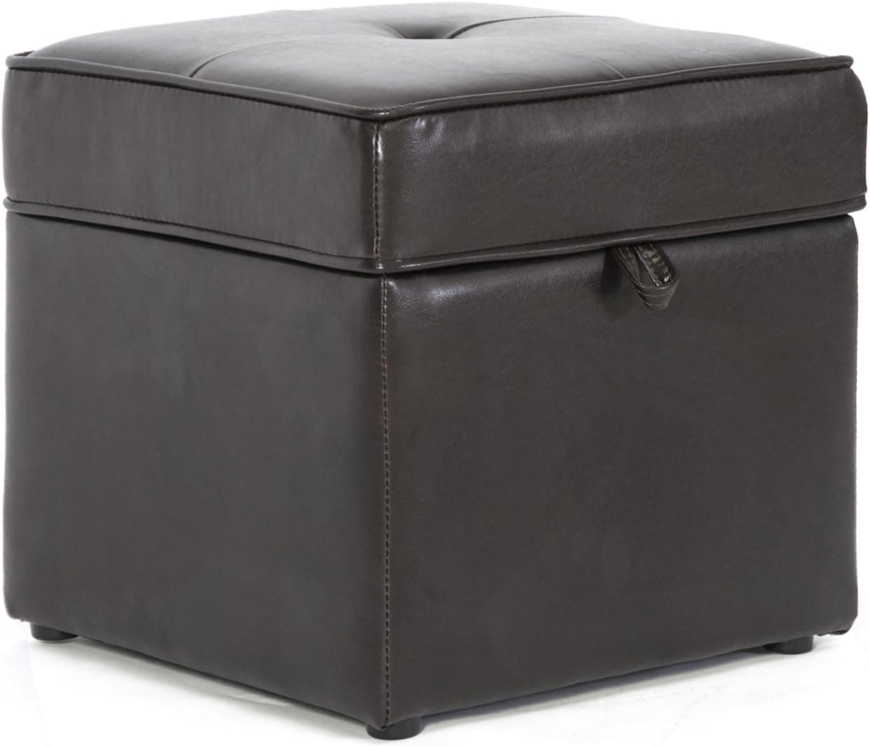 Modern Ottoman Storage Faux Leather Dark Brown Versatile Cube