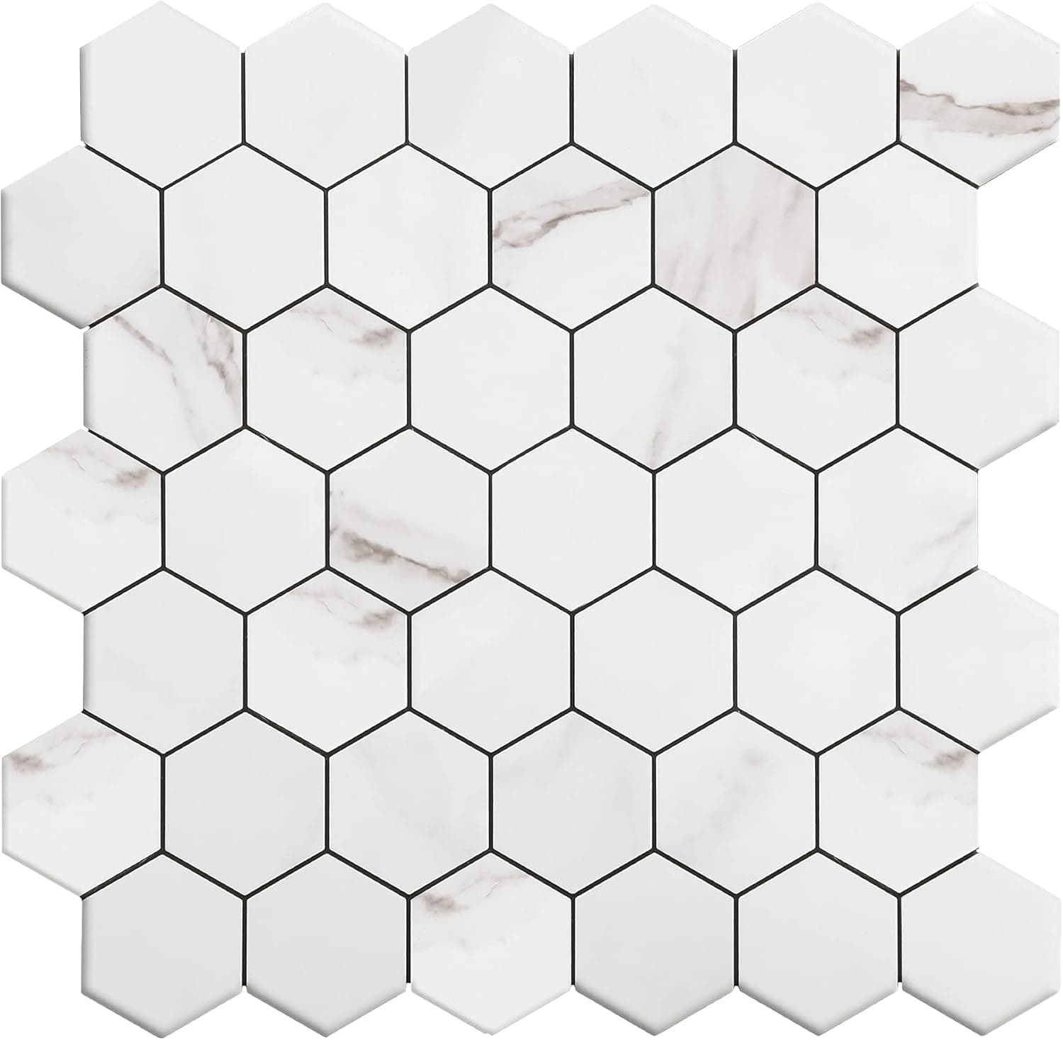 KASARO 1-Sheet Peel and Stick Backsplash, 0.16in Thickness Aluminum Mosaic Stainless Steel Self Adhesive Tile for Kitchen Wall Bathroom Hexagon, White
