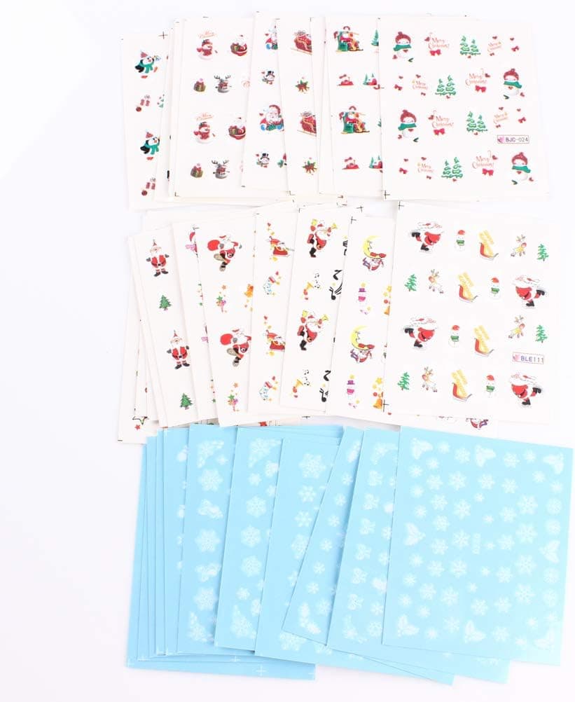 MZCMSL 33 Sheets Christmas Nail Art Water Decals Christmas Tree Santa Snowman White Snowflake Nail Decals Wraps Stickers