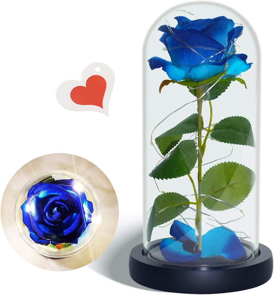 Eternal Rose Flower Lamp Enchanted Rose LED Strip Decro Night Light Beauty and The Beast Rose Gift for Women Girls Valentines Day/Wedding Anniversary/Mother`s Day/Birthday [Blue]
