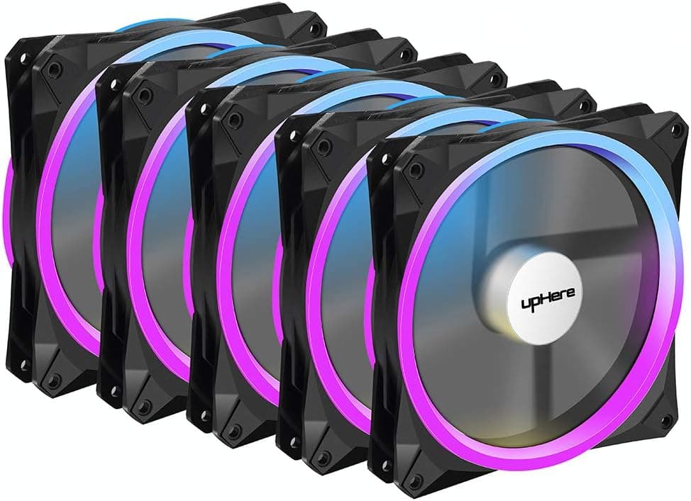 upHere 140mm RGB LED with Remote Control PC Cooling Fan Ultra Quiet High Airflow for PC Cases,Computer Cooling,5-Pack,RGB143-5