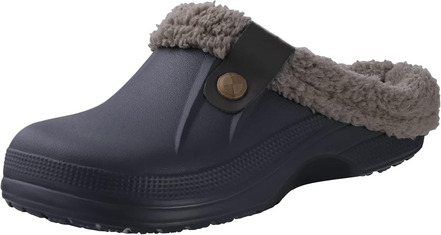 shevalues Fur Lined Clogs for Women Men Winter Waterproof Outdoor Slippers Garden Shoes
