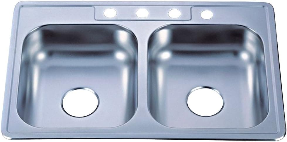 Kingston Brass GKTD33227MR Studio Self-Rimming Double Bowl Kitchen Sink, 33-Inch L x 22-Inch W x 7-Inch H, Brushed Nickel