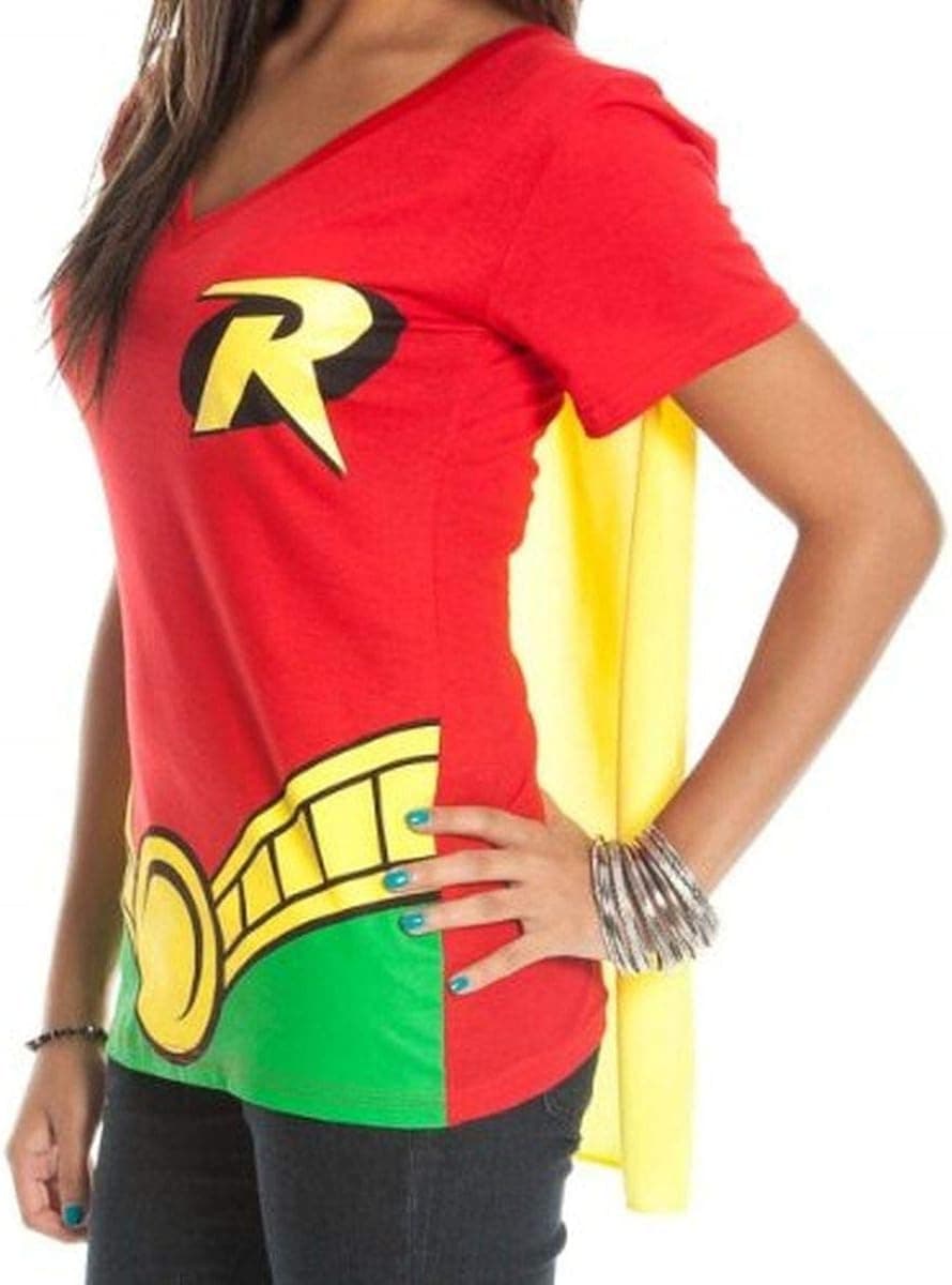 DC Comics Robin Glitter Logo Juniors Costume Cosplay Cape T-Shirt Tee Shirt Batman