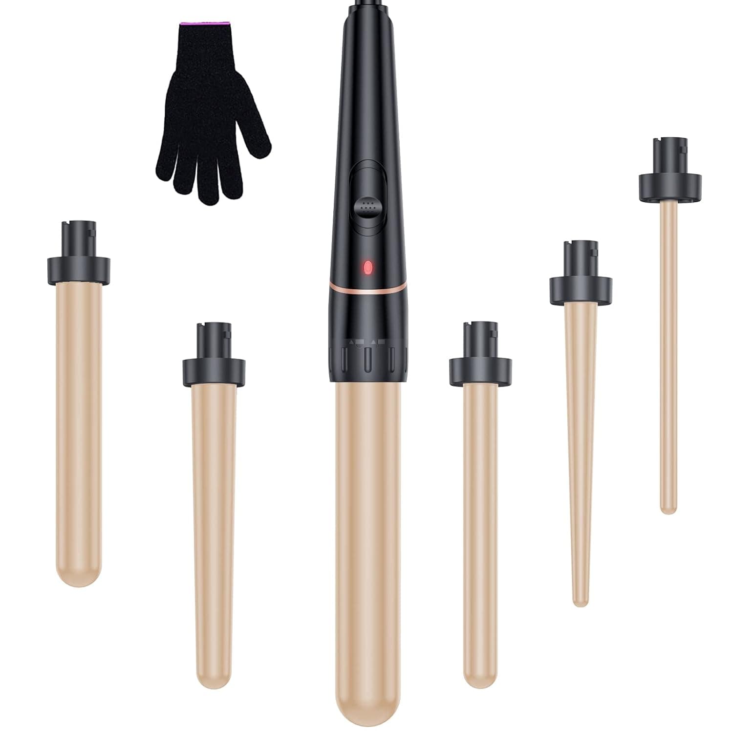 Curling Iron Set 6 in 1 Hair Curling Wand Iron with 6 Interchangeable Ceramic Barrels(0.35'' to 1.25'') Loose Beachy Waves to Tight Curls with LCD & Temperature Control, Include Glove & Clips