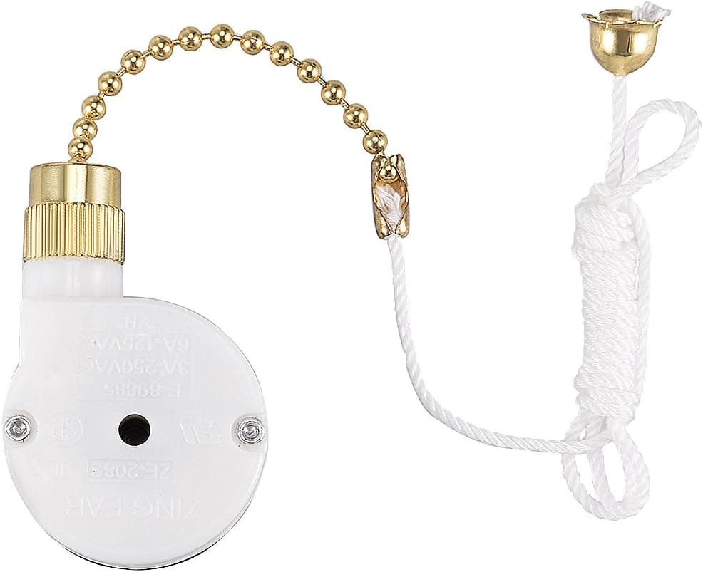 uxcell ZE-208S Brass Pull Chain 3 Speed Switch with 2 Feet Braided Cord 6A 125V 3A 250V for Ceiling Fans and Canopy Lights