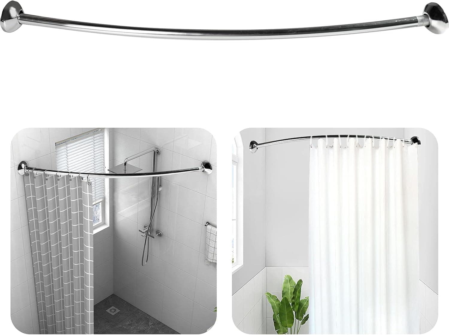 Goging Adjustable Curved Shower Rod Expandable Rustproof Aluminum Alloy Shower Rod 43.3" to 70.8"Telescoping Design Exquisite Wall Mount Shower Curtain Rod for Bathroom (Silver 1)