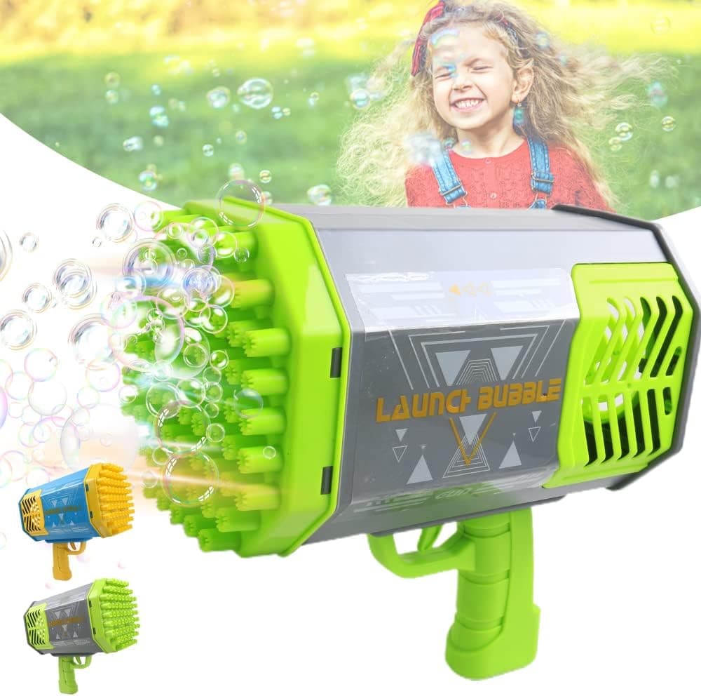 69 Holes Rocket Launcher Bubble Machine Gun, Rocket Boom Bubble Blower, Automatic Bubble Blaster, Big Bubble Maker Machine, Bubble Summer Toys for Kids Adults Birthday Gift Wedding Party (Green)