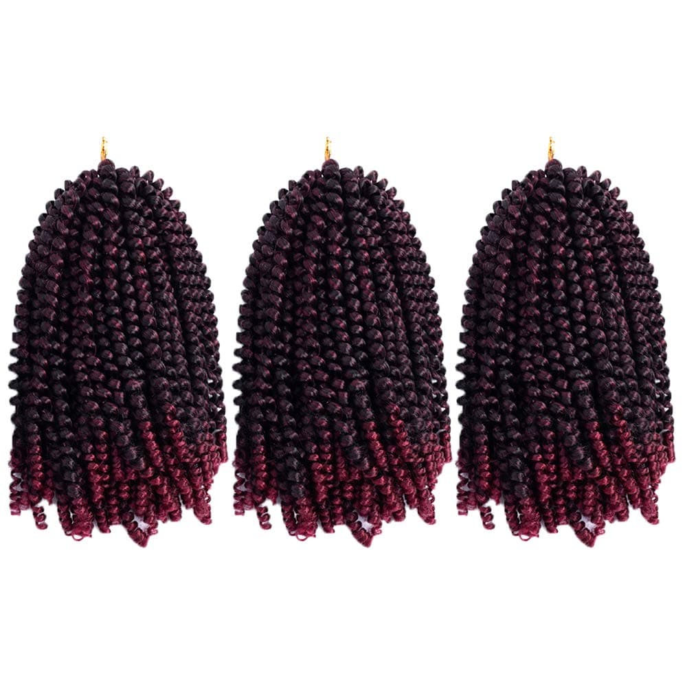 8inch 3packs Spring Twist Ombre Crochet Braids Hair Synthetic Natural Braiding Kinky Curl Hair Extension (8inch, T1B/BUG)