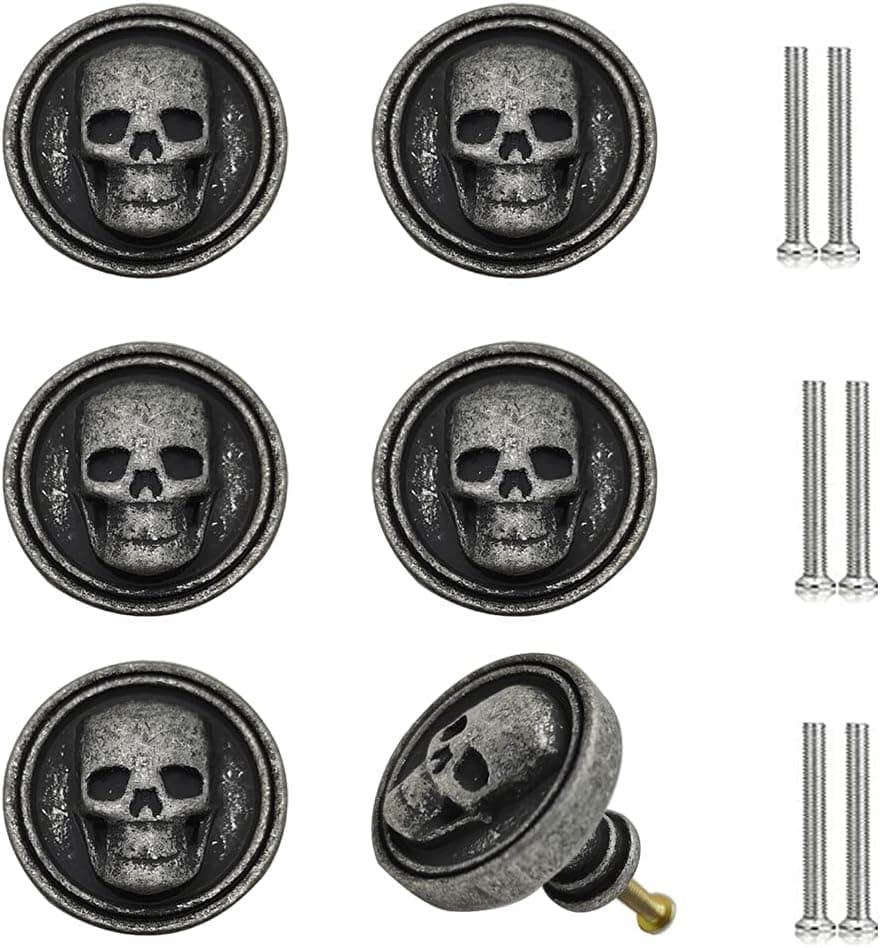 brandname Vivicap Skull knobs 6 Creative Skull Skeleton knobs,Cabinet Knob Solid Metall Base Furniture Handle Pulls Single Hole Knobs for Dressers Drawers Cupboard (B)