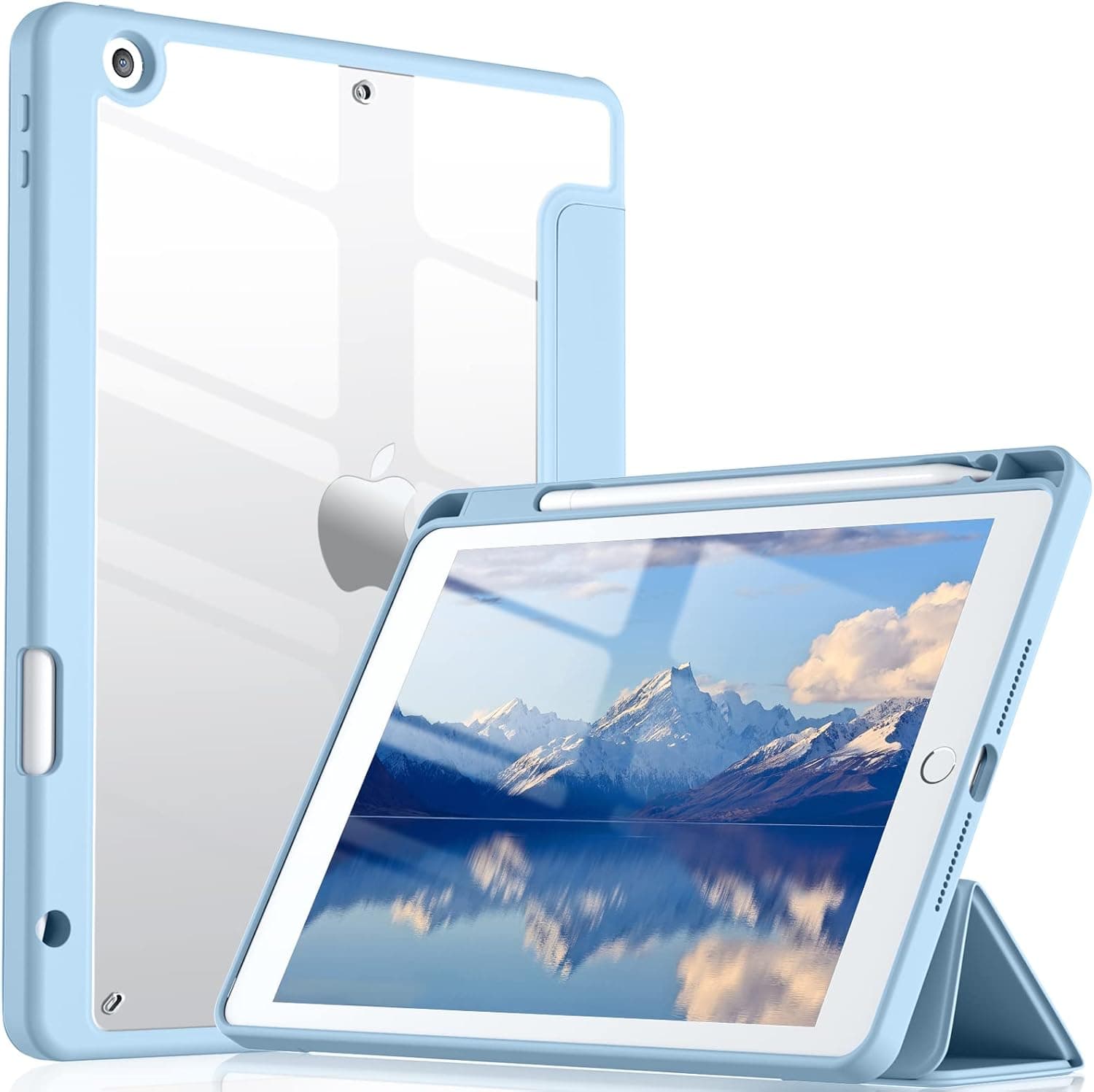 Wenlaty Case Compatible with iPad 9th /8th /7th Generation Case(2021/2020/2019), Full Body Protective with Pencil Holder, Designed for iPad 10.2 Inch, Auto Sleep/Wake Cover, Sky Blue