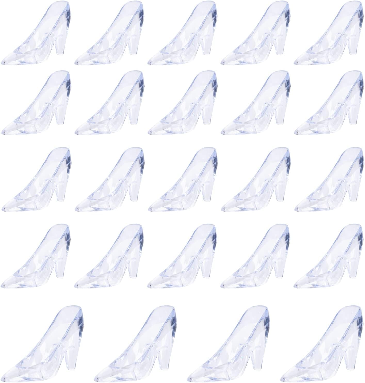 ZYFLSQ 24 Pieces Mini Plastic Cinderella Slippers 3.5 Inch Glass Heels Princess for Wedding Birthday Party Table Favors Decoration (Clear)