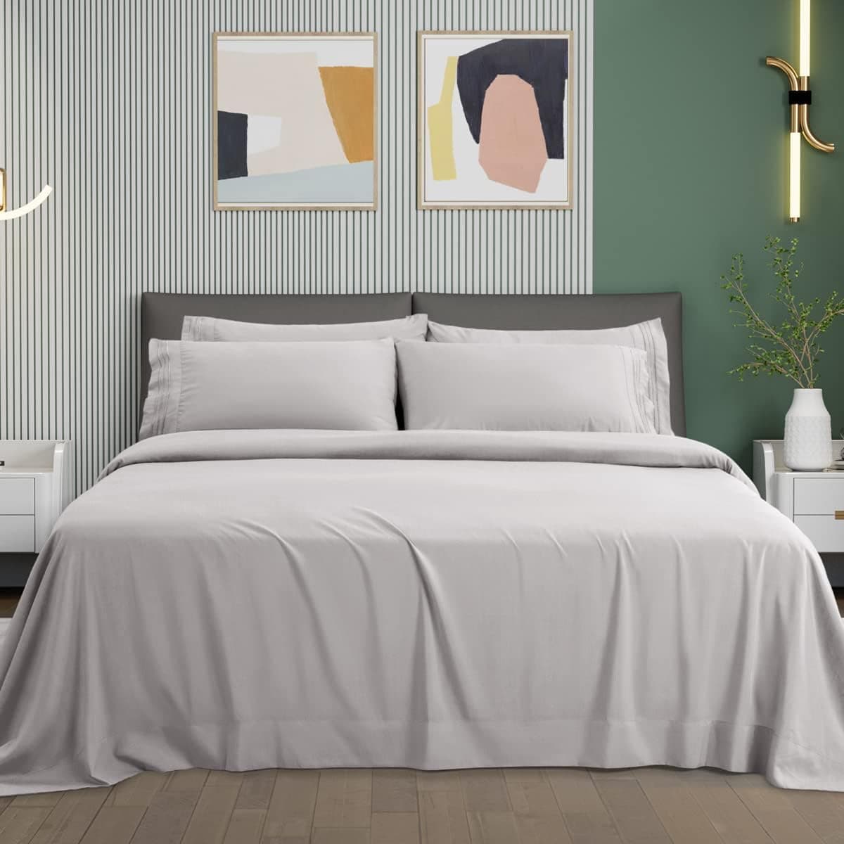 LIANLAM Twin XL Sheet Set - 4 Piece Bed Sheets - Super Soft Brushed Microfiber 1800 Thread Count - Breathable Luxury Sheets Deep Pocket - Wrinkle Free (Grey, Twin XL)
