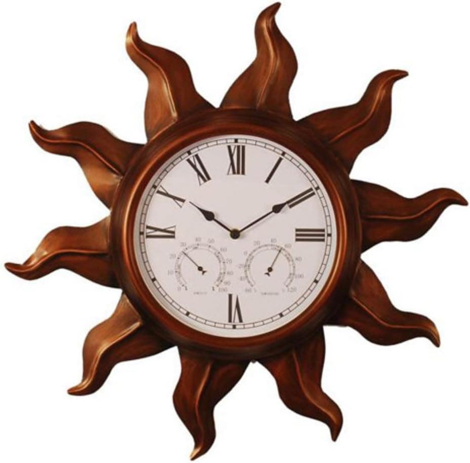 Copper finish metal indoor/outdoor clock w/ humidity and temperature subdials wall clock by Ashton Sutton