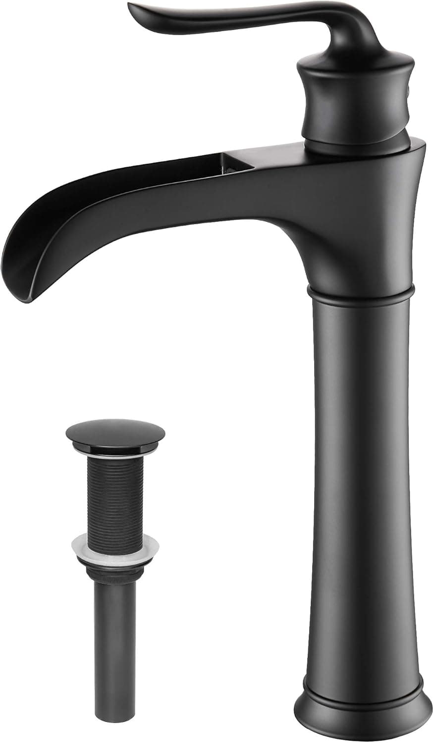 Farmhouse Matte Black Waterfall Bathroom Faucet for Vessel Sink Single Hole Bowl Mixer Tap, MYHB SH8012MB