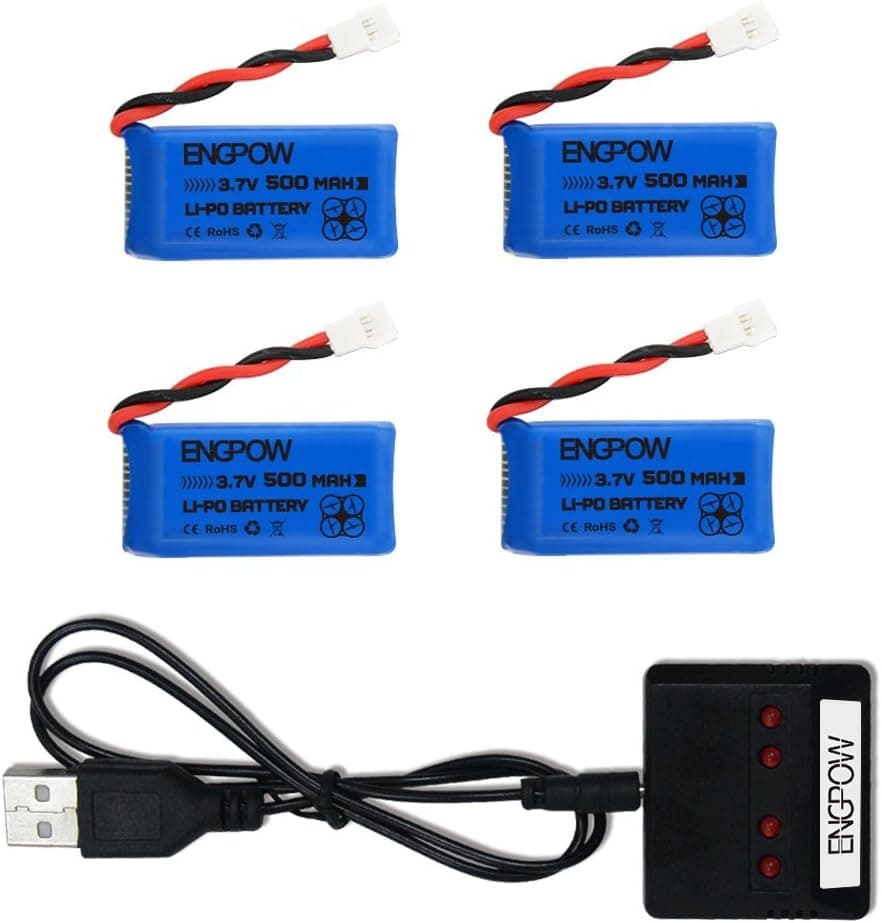 3.7v 500mah Lipo Battery with X4 Battery Charger for DROCON X708 X708W AKASO A200 JJRC H37 H31 H43WH H6D Hubsan X4 H107C H107D H107P H108 JXD385 UDI U816A WLtoys V252 Foldable Mini Drone(Blue)
