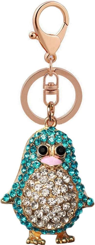 Bolbove Cute Penguin Keychain Blingbling Keyring Crystal Rhinestones Purse Pendant Handbag Charm (Blue)