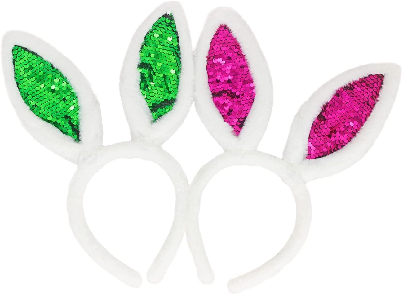 Jing xin Bunny Ears Kids 2 Pack Sequin Bunny Ears Headbands Plush Rabbit Ear Headbands