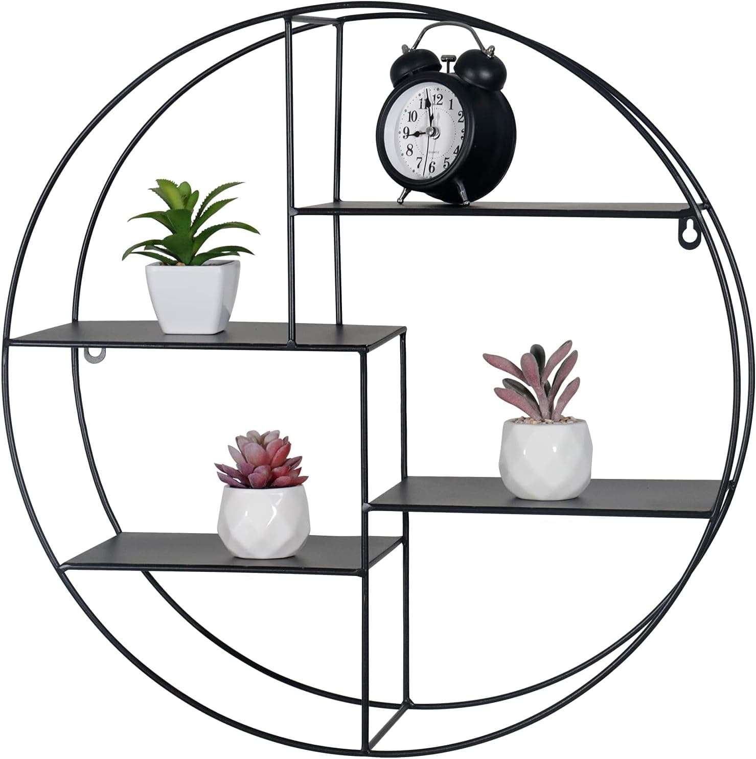 LITA Wrought Iron Wall Shelf Sofa Background Wall Decoration Metal Wall Hanging Decor (Round, Black)