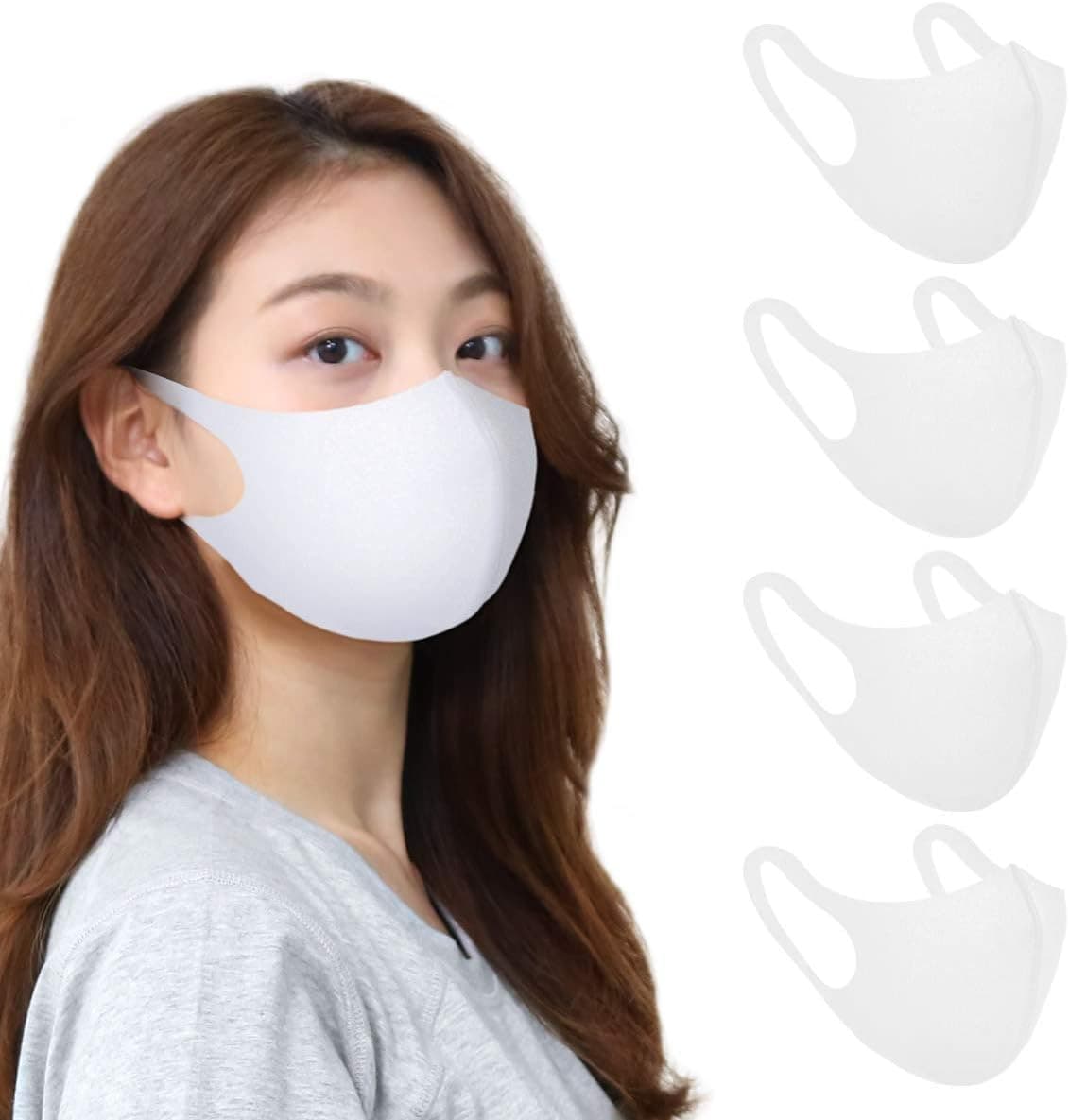 4 Pieces Raxena Face breathable Lightweight Face Shield Dust Mouth, Summer and Winter Korean style (Women&Youth, White 4p)