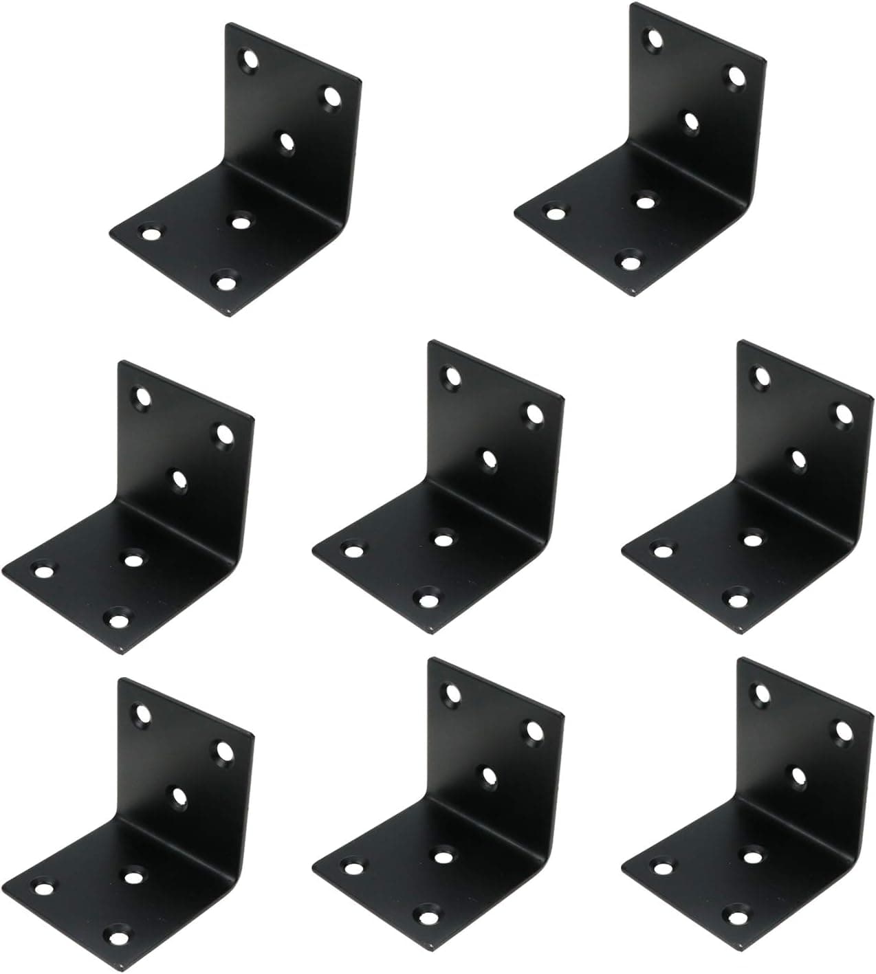 Geesatis 8 Pcs Stainless Steel Black Corner Brace Brackets Heavy Duty Right Angle Shelf Bracket Joint Connector Mounted Bracket Fastener, with Mounting Screws, Black, 2 x 2 inch & 6 Hole
