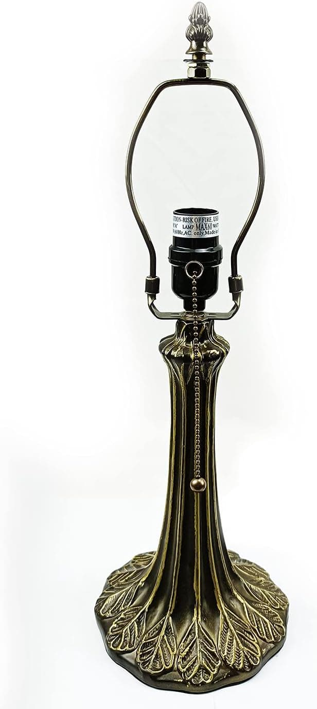 mcyiqihai Updated Tiffany Style Lamp Base Only, Peacock Feather Alloy Lamp Holder, 2-Switches, 1-E26 Lamp Socket, 18.5-Inch Height, LQ0012, 1Pcs by LQLQ,Antique Brass