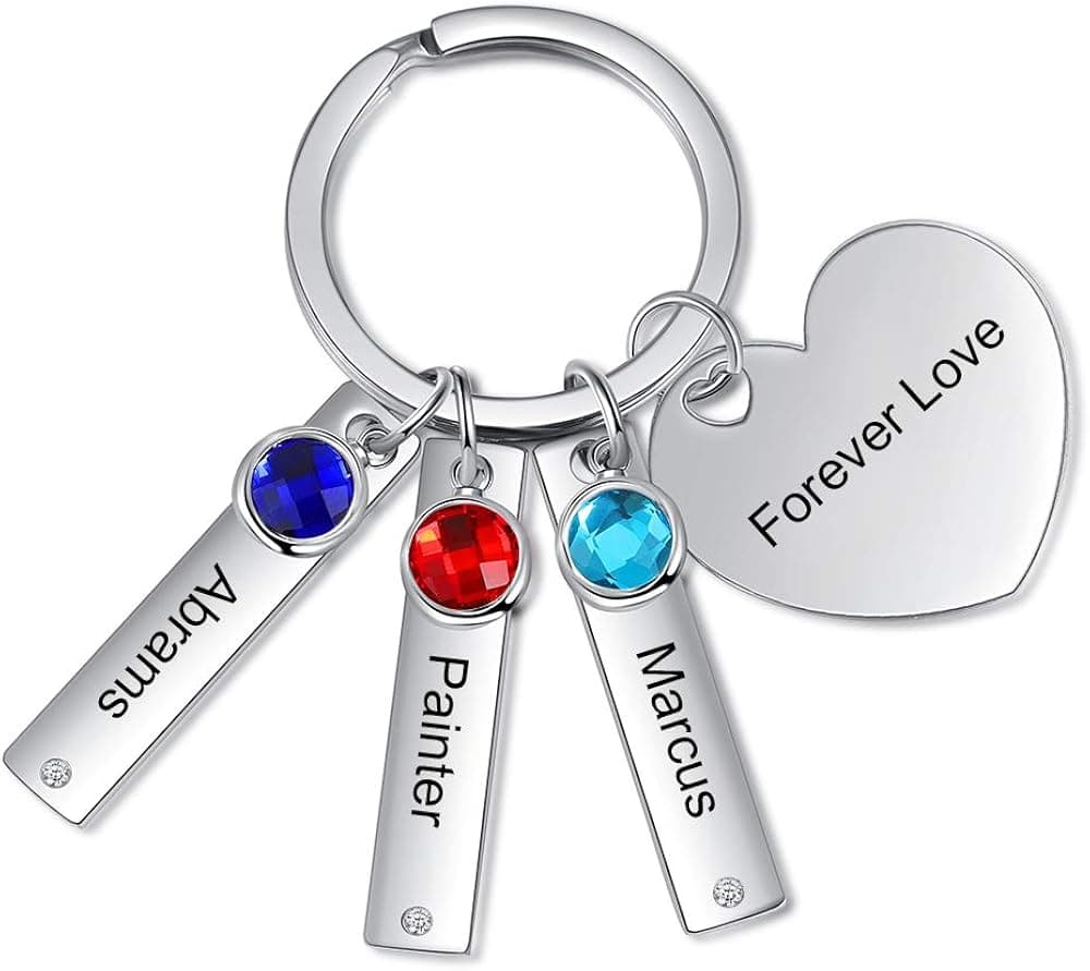 OPALSTOCK Custom Family Keychain Personalized Key Chain with Simulated Birthstones Keyring