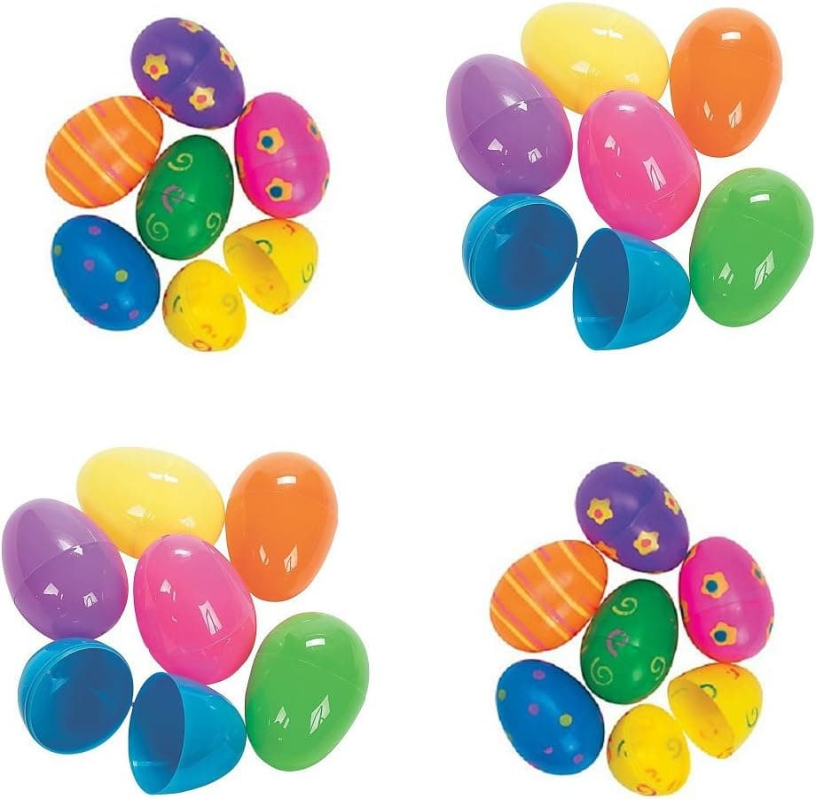 Novelty Treasures TWO Dozen Jumbo 3" Printed & Solid Color Plastic Easter Eggs