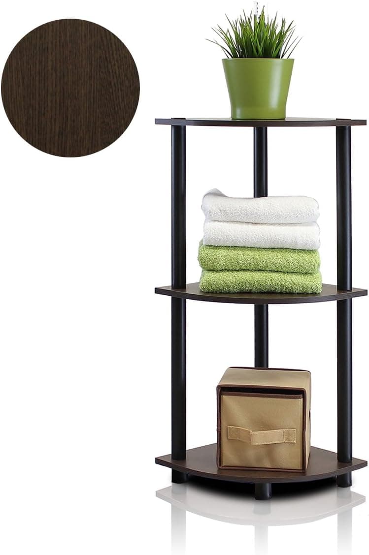 Furinno 12077DBG/BK Turn N Tube 3-Tier Corner Display Rack Multipurpose Shelving Unit, Dark Brown Grain/Black