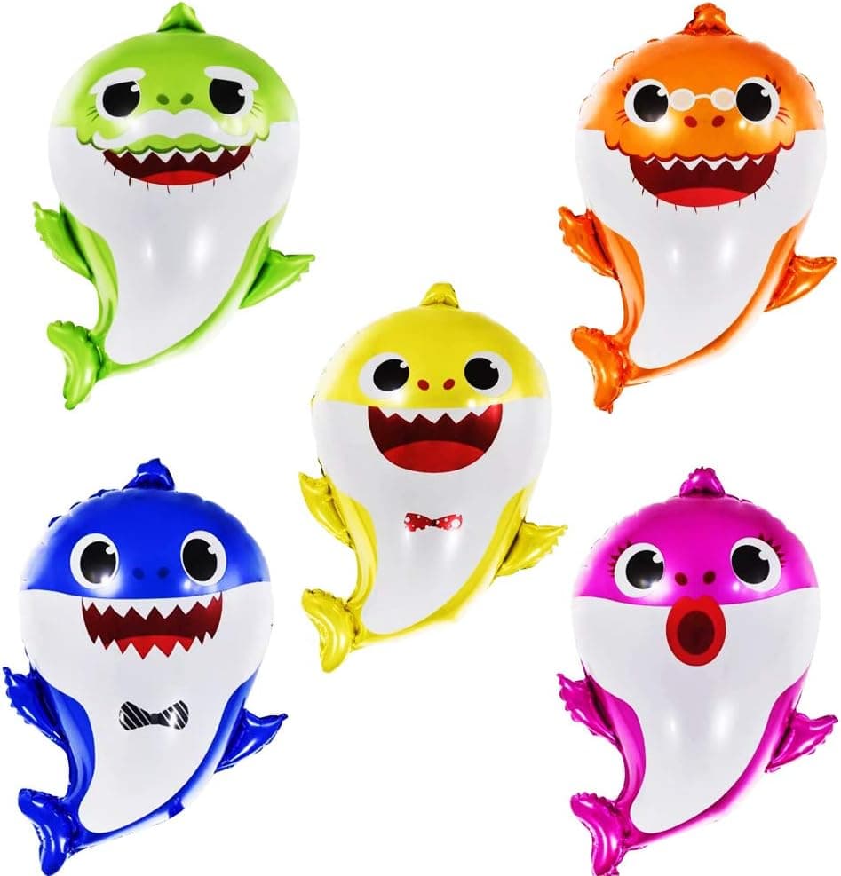 BUSOHA Shark Helium Balloons 26 inch, 5 Pcs Shark Family Balloons for Sea World Shark Little Cute Baby Themed Birthday Decorations Baby Shower Party Supplies