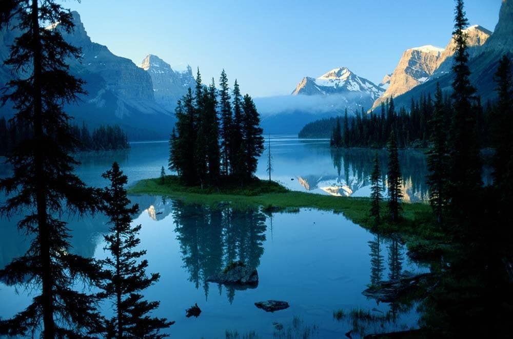 Wallmonkeys NGO-10077-30 WM59093 View of Lake in Jasper National Park Peel and Stick Wall Decals (30 in W x 20 in H), Medium-Large