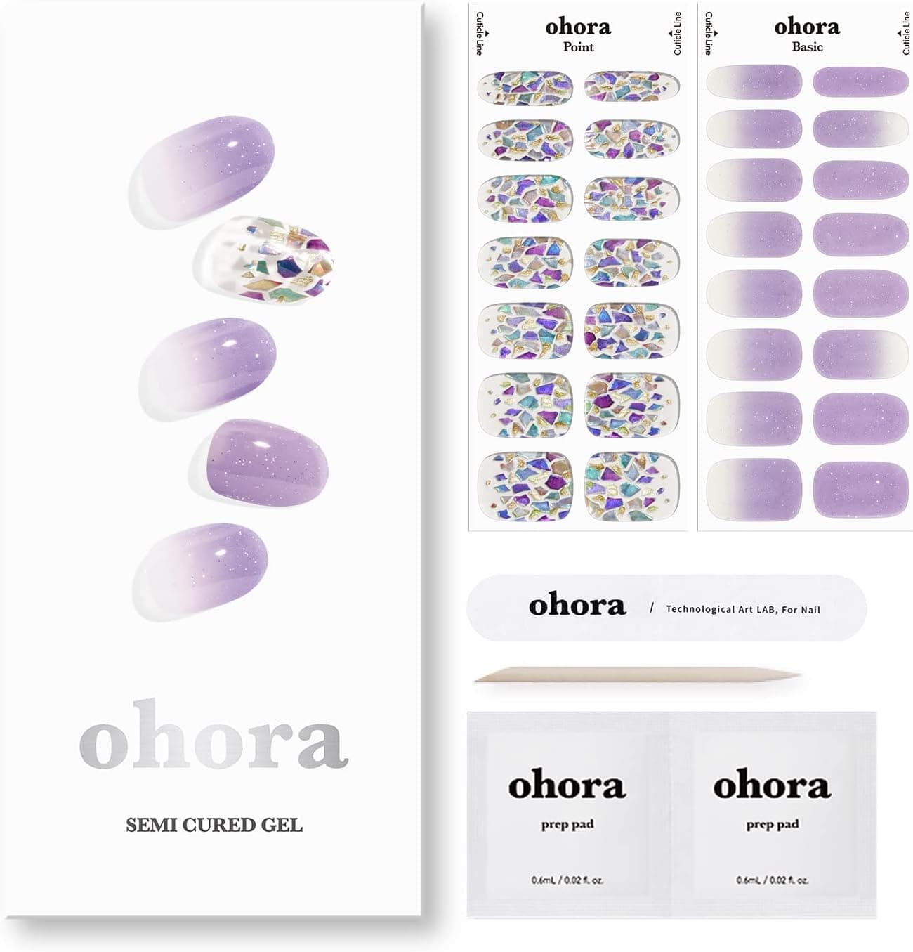 ohora Semi Cured Gel Nail Strips (N Mystic) - Works with Any UV Nail Lamps, Salon-Quality, Long Lasting, Easy to Apply & Remove - Includes 2 Prep Pads, Nail File & Wooden Stick