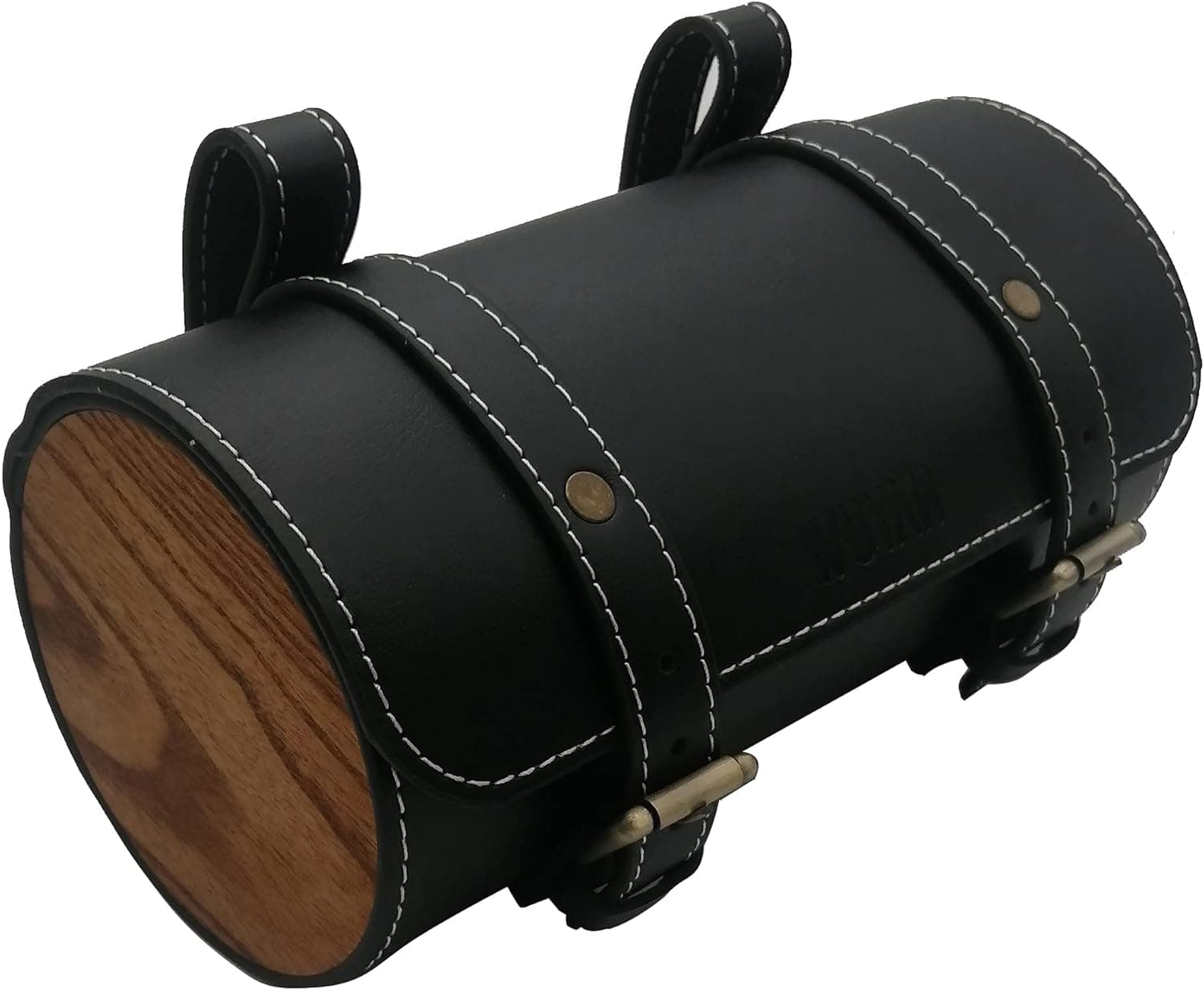 WUYAN Bike Handlebar Leather Bags with Wood Under Seat Retro Classical Mountain MTB Road Bike Leather Bag for Cell Phone,Saddle Tail Rear Pouch Seat Storage Bag