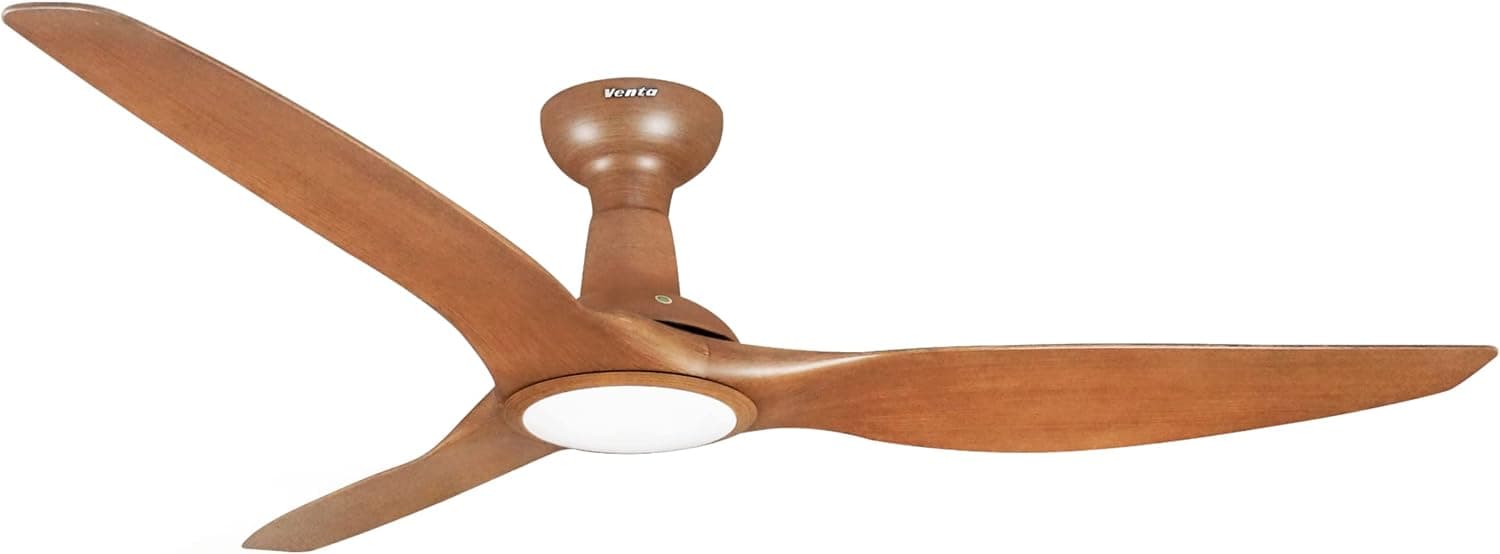 Harmony DC 52” Ceiling Fans with Lights Remote Control, Moisture Proof ABS 3 Blades Natural Wood Color Ceiling Fan, Reversible DC Motor 6-Speed, Quiet Fans for Bedroom, Indoor Outdoor Ceiling Fans for Patios by Venta