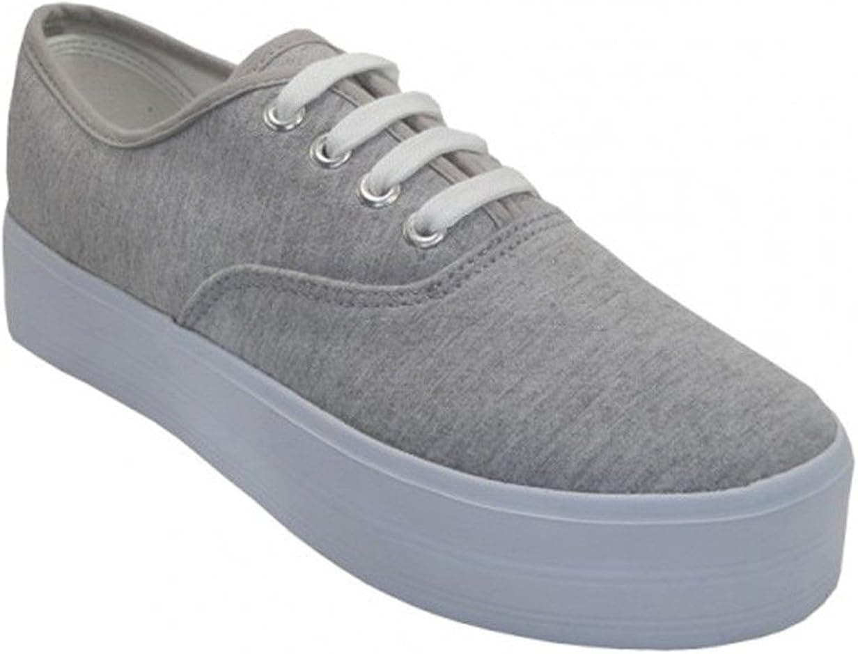 E-777 Women's Platform Sneakers Canvas Lace Up High Wedge Fashion Comfort Casual Shoes Black, White, Grey, Daisy
