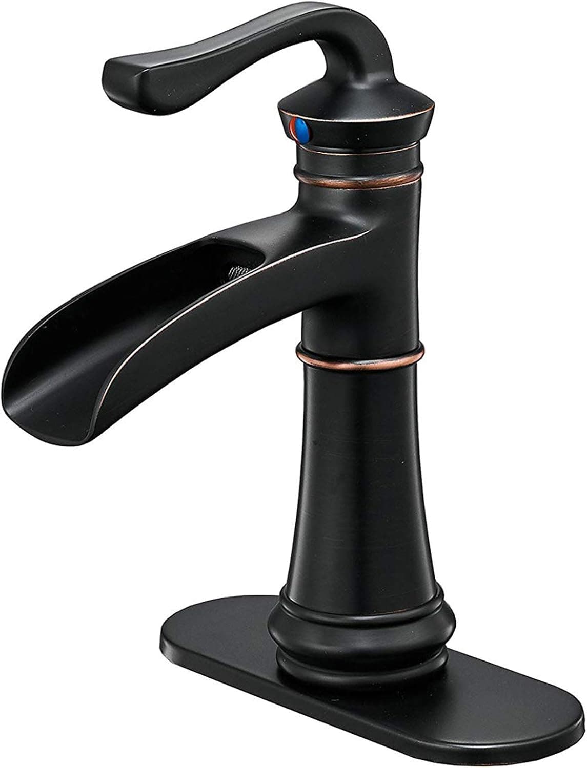 BWE Waterfall Bathroom Faucet Oil Rubbed Bronze Single Hole Farmhouse Faucets for Bathroom Sink Single Handle Lavatory Basin Vanity Mixer Tap with Supply Lines