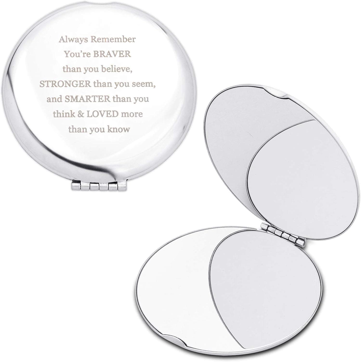 KUIYAI Makeup Mirror Portable Cosmetic Mirror Engraved Always Remember You are Braver Than You Believe (Always Remember Mirror)