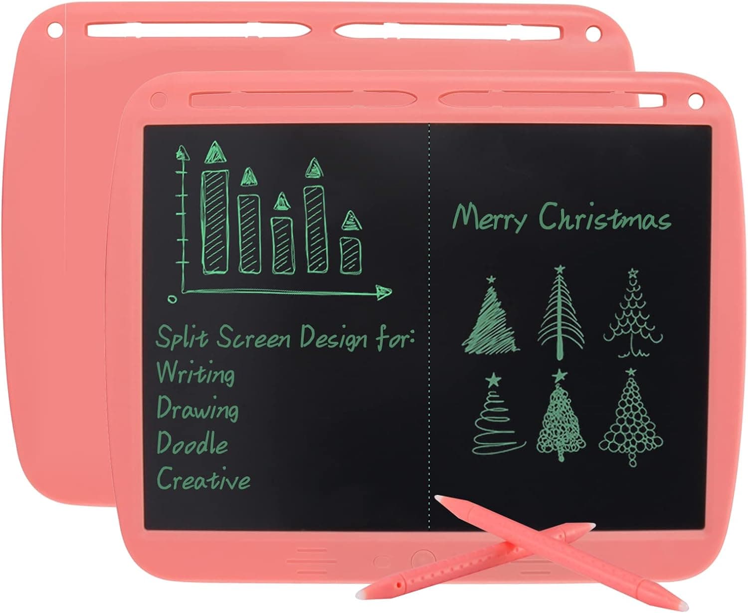 LCD Writing Tablet Doodle Board, 15-inch Split Screen Rechargeable Electronic Drawing Board with Lock, Holiday Birthday Gifts for Adults Kids Boys Girls Children to Study Writing Notes (Pink)