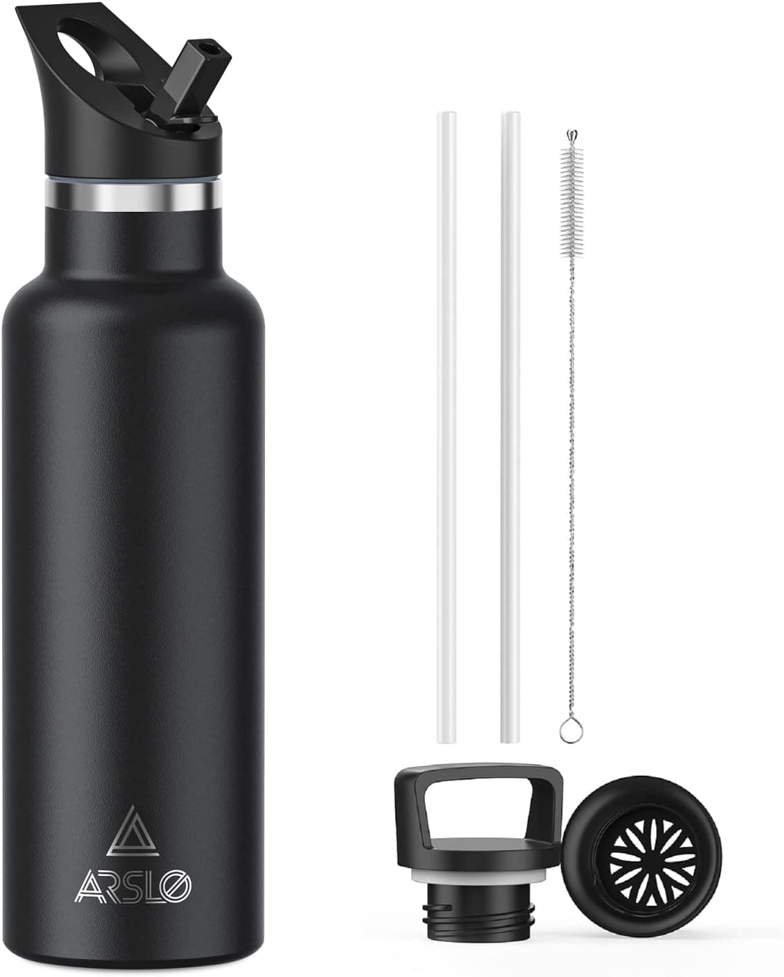 Arslo Stainless Steel Double Wall Water Bottles, Vacuum Insulated Bottle With Straw Lid, Insulated Water Bottle Keeps Water Cold for 24 Hours, Hot for 12 Hours, Hiking, Sports
