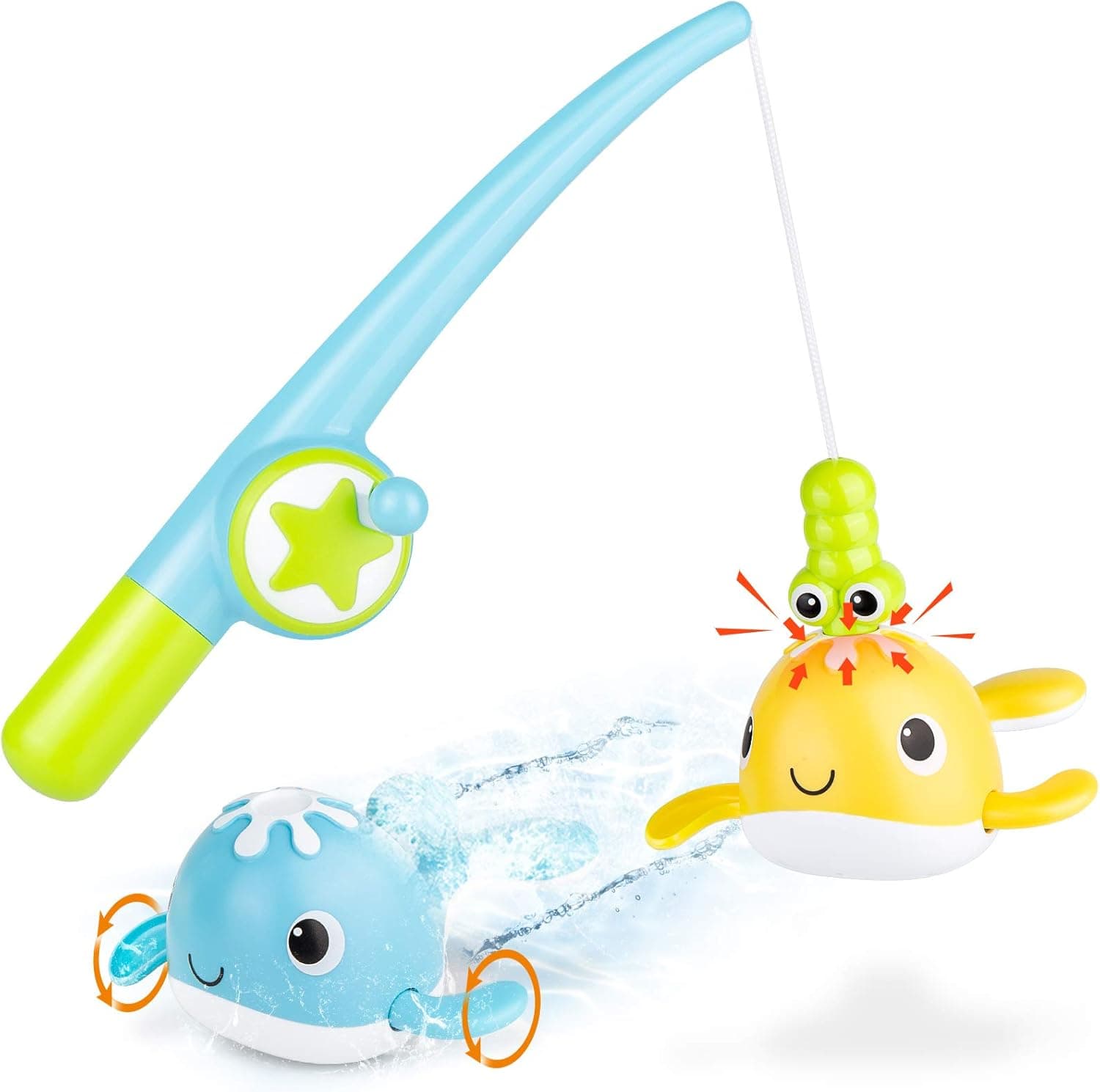 KINDIARY Bath Toys, Magnetic Fishing Games with Wind-up Swimming Whales, Water Table Pool Fun Time Bathtub Tub Toy for Toddlers Baby Kids Infant Girls Boys