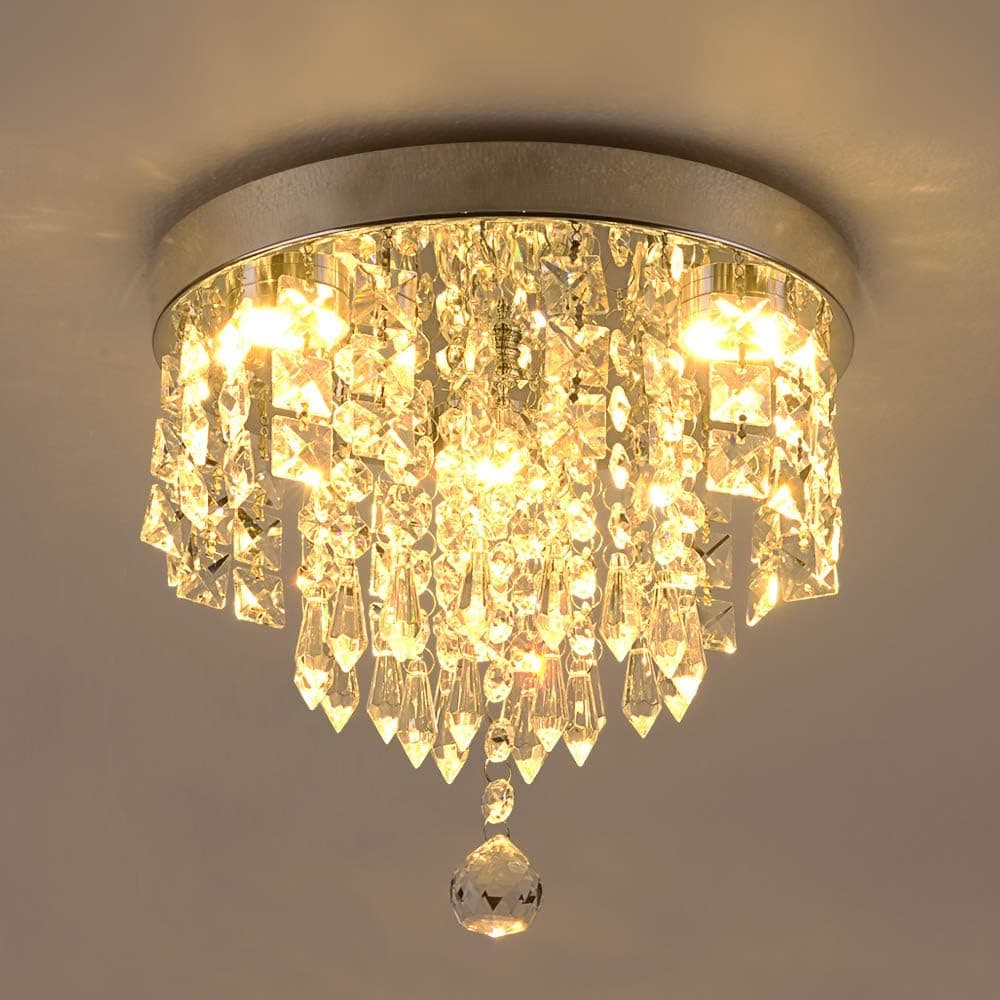 Modern Chandeliers Crystal Ball Light Fixture,Flush Mount Ceiling Light, 9.8 Inches Diameter for Hallway, Bedroom, Living Room, Kitchen, Dining Room (Silver)