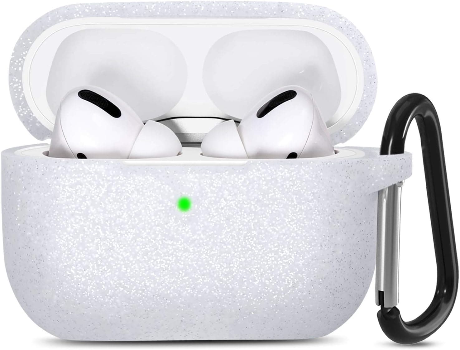 GEAK Bling Case for AirPods Pro [Front LED Visible] Silicone Protective Case Compatible with Apple AirPod Pro 2019, Glitter Silver