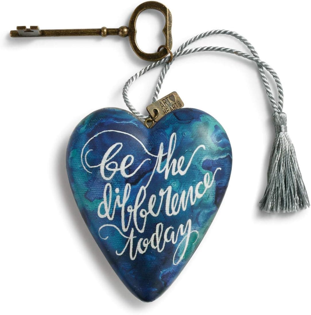 DEMDACO Be The Difference Today Blue 4 x 3 Resin Stone Art Heart Locket Figurine