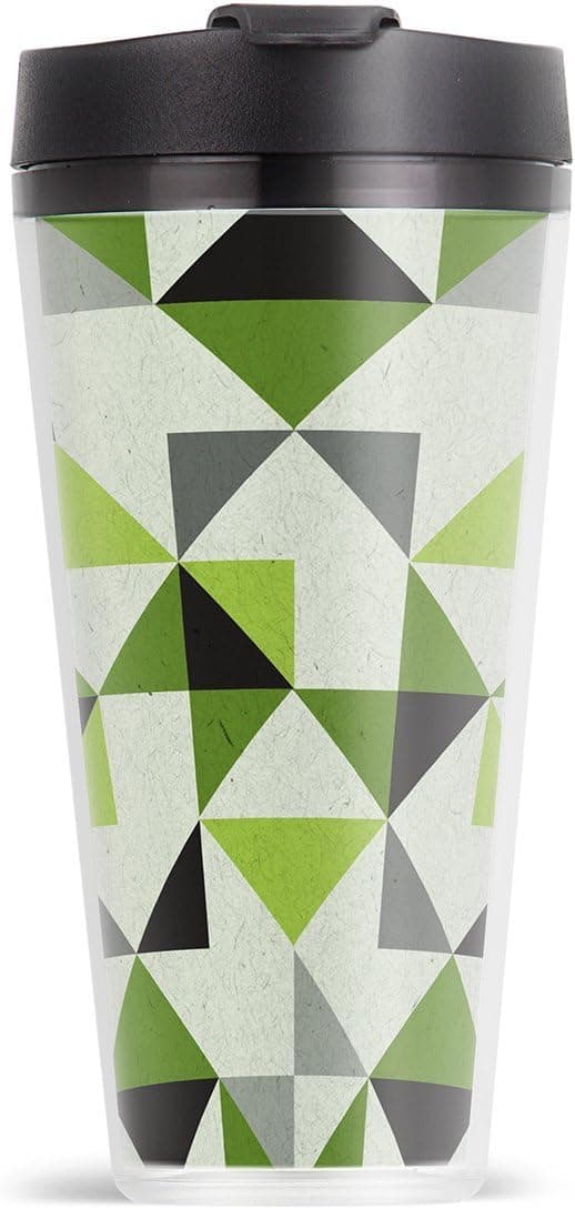 ThermoServ 16oz Double Wall Acrylic Coffee Tumbler with Flip-top Lid, Geo, Green Apple