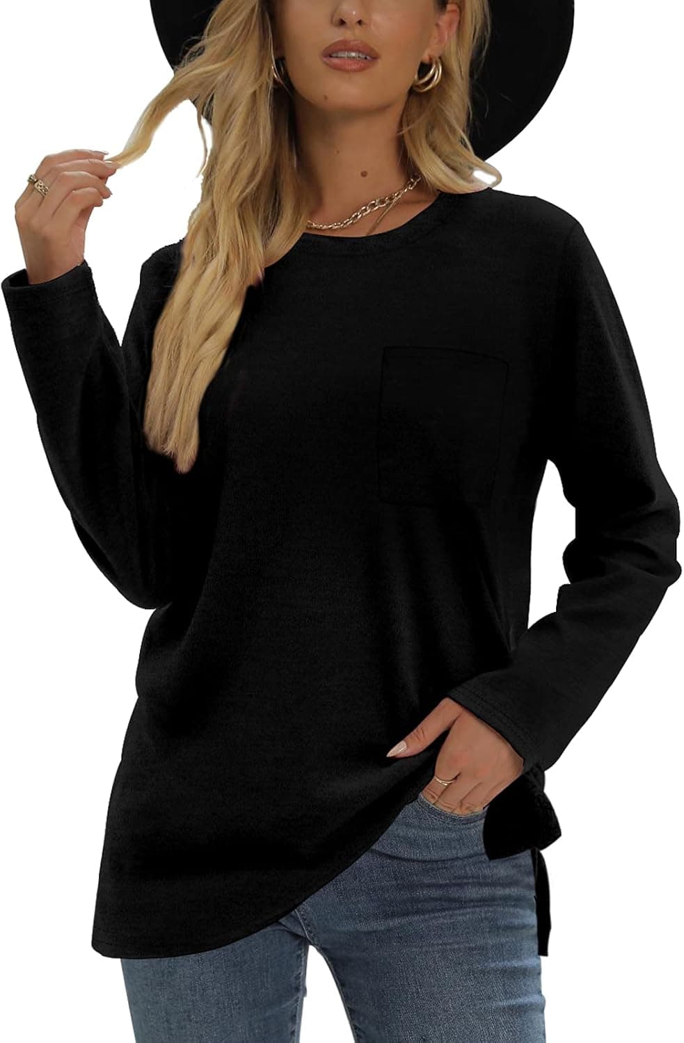 XIEERDUO Winter Long Sleeve Shirts For Women Casual Cute Sweatshirts Black L