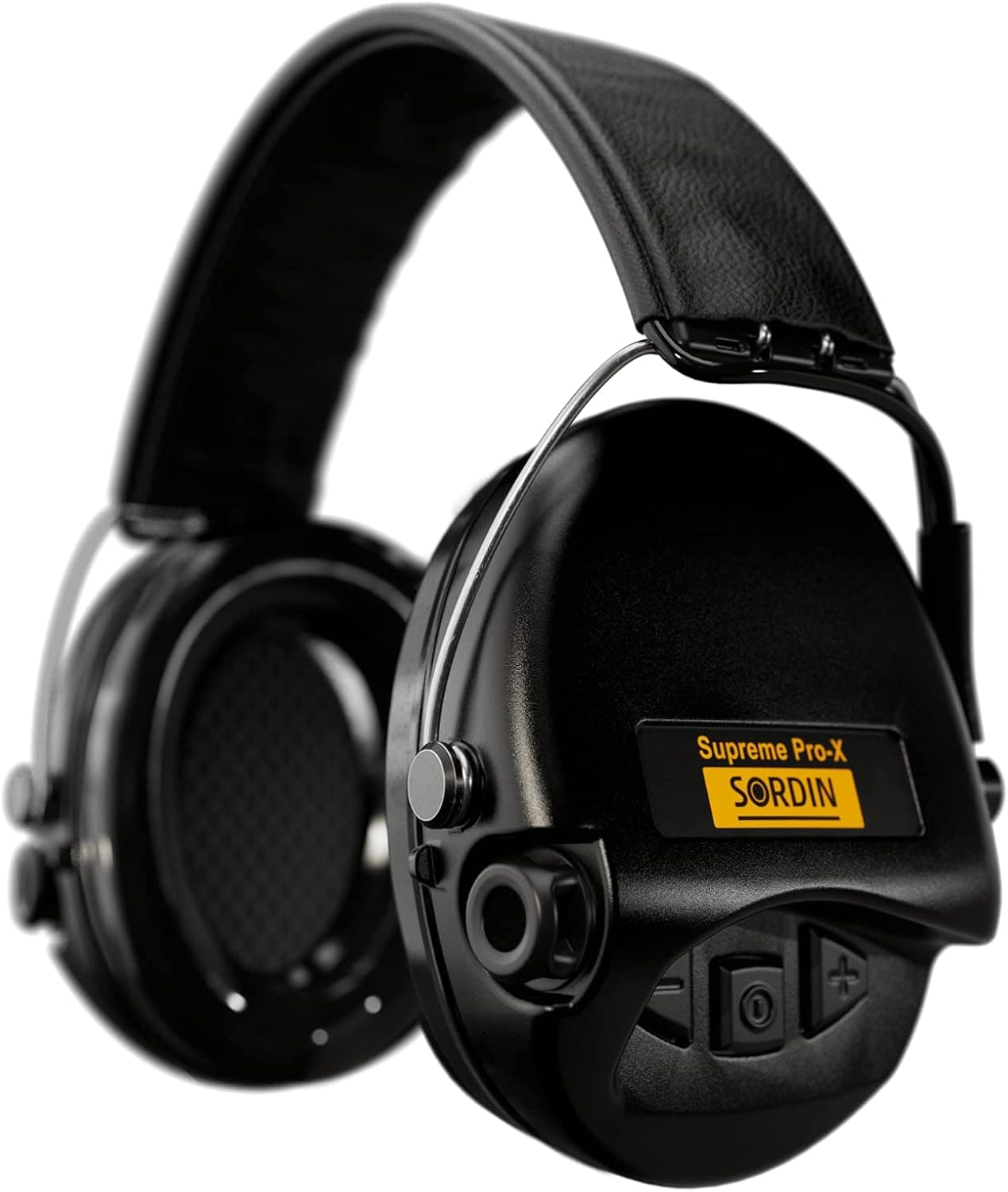 Sordin Supreme PRO X - Active Hearing Protection, Noise Reduction Safety Ear Muffs - Black Leather Headband and Cups