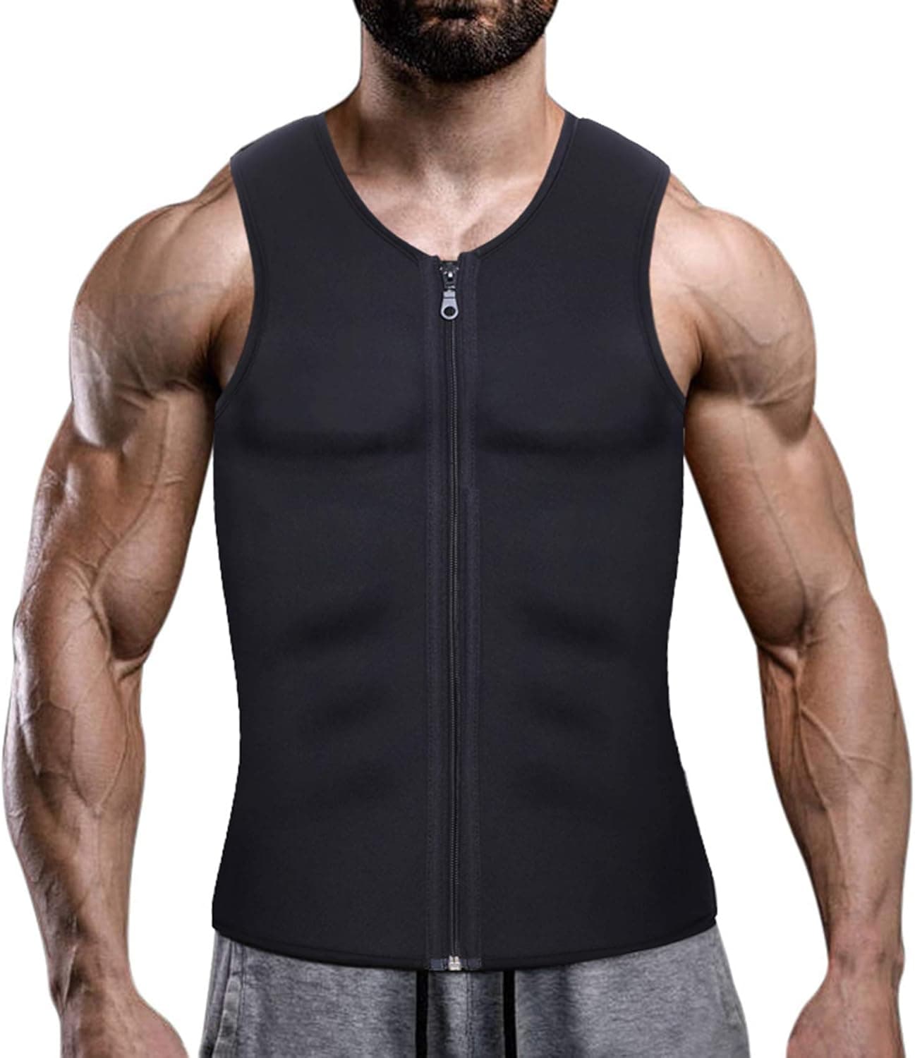 Lechiry Men Neoprene Waist Trainer Sweat Sauna Vest Double Compression Adjustable Trimmer Belt Body Shaper with Zipper (Black, 5X-Large)