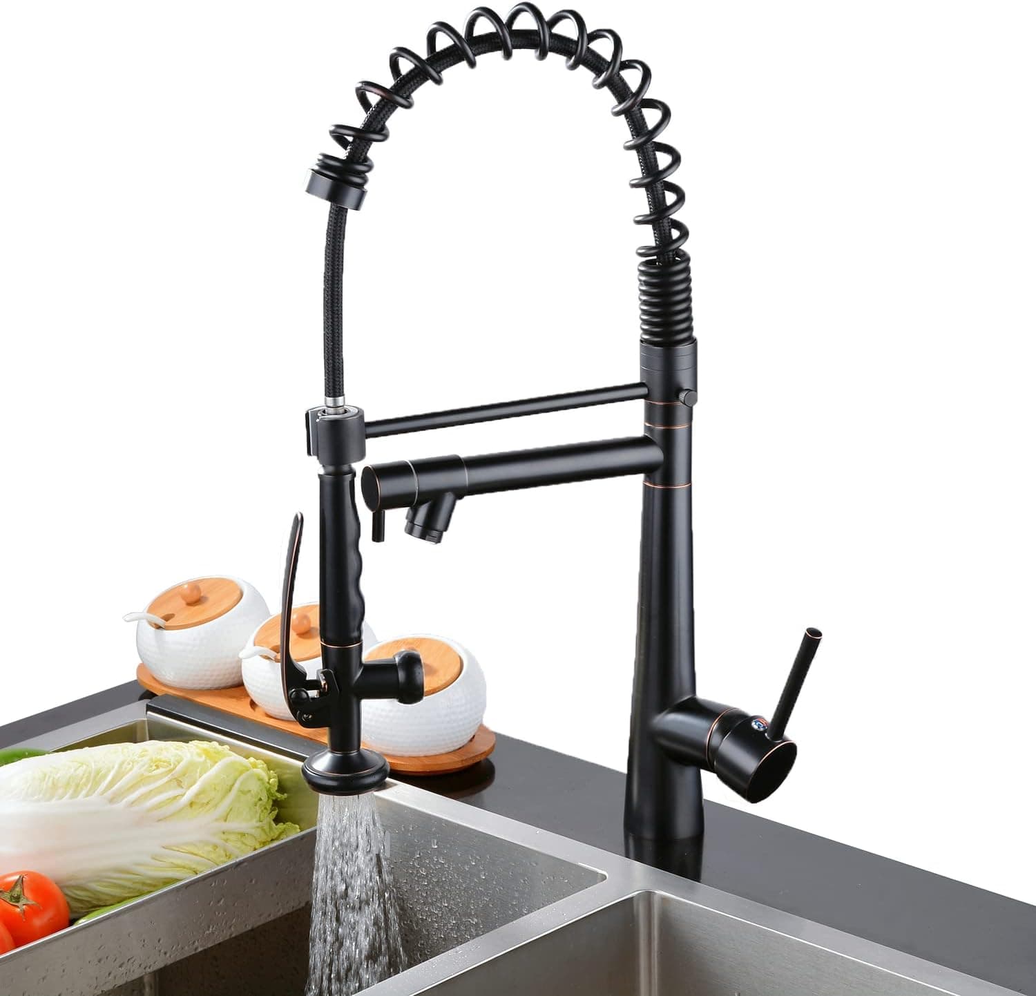 Kitchen Faucet Oil Rubbed Bronze, Beelee Industrial Kitchen Sink Faucet Commercial Faucet ,High Arc Pre-Rinse Kitchen Faucet with Pull Down Spring Spout and Pot Filler